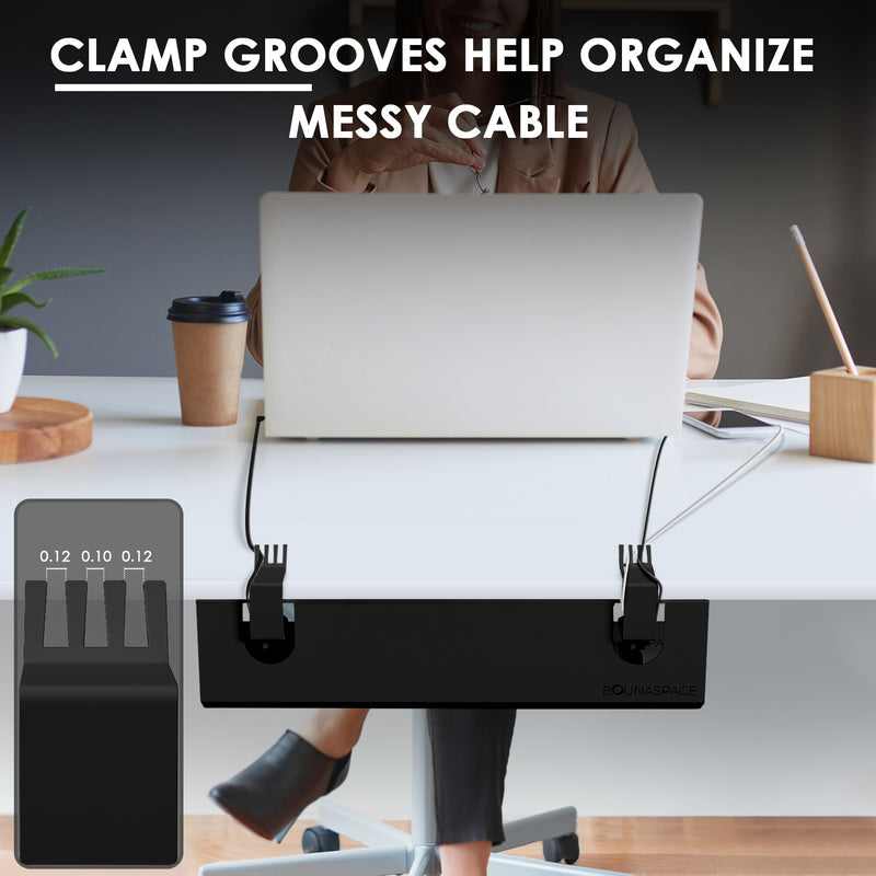 Black Cable Management Tray with C-Clamps