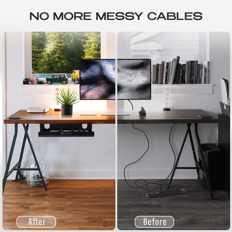 16.5-Inch Under Desk Cable Management Tray - Wire Management Under Desk with Cable Clip Holders - Under Table Cable Management Tray for Home and Offic