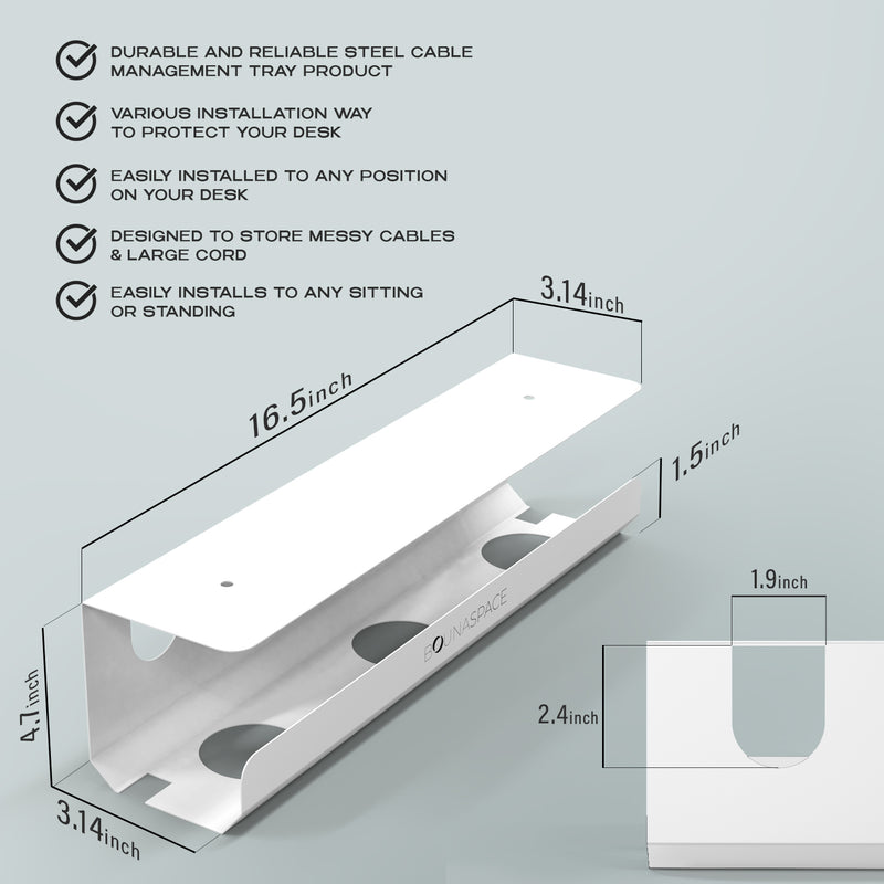 White Under Desk Cable Management Tray